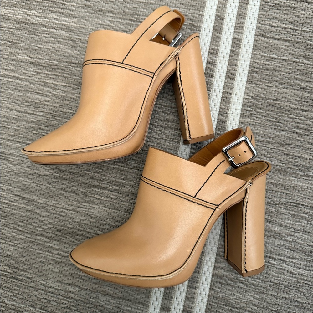 Chloé Tan Camel Leather Clog Mule Heeled Shoes 39